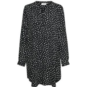 KAFFE Koffiejurk voor dames, knielang, losse pasvorm, lange mouwen, V-hals, Zwart krijt stippen, 40