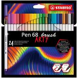 Premium viltstift met penseelpunt voor variabele lijndiktes - STABILO Pen 68 brush - ARTY - 24 stuks etui - met 24 verschillende kleuren