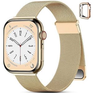 PIOWNN Magnetische reservearmband met hoesje, compatibel met Apple/iWatch SE/Ultra/Series 9, 8, 7, 6, 5, 4, 3, 2, 1, 38/40/41/42/44/45, 49 mm, roestvrij staal, metaal, voor dames en heren