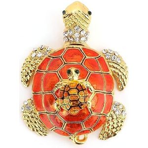 pistro Schildpad juwelendoos | Handbeschilderd geëmailleerd juwelenkistje met diamantdecoratie voor ringen, geschenken en woondecoratie - oranje, metaal, geen edelsteen, Metaal, Geen edelsteen