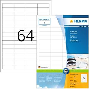 Herma 4271 etiketten, 48,3 x 16,9 Premium, A4, 6400 stuks, wit