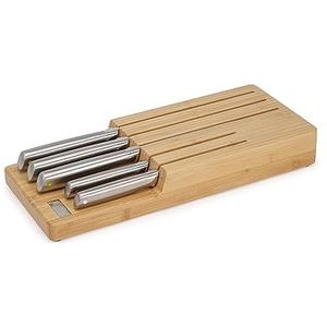 Joseph Joseph Elevate Professionele keukenmessenset, 5-delig, Japans roestvrij staal met houten opbergblok voor lade, koksmes, brood, Santoku