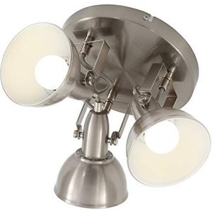 Briloner Leuchten - Plafondlamp rond met 3 draaibare spots in retro/vintage design 40 W, diameter 21 cm, metaal, E14, wit gesatineerd, 21 x 21 x 15,6 cm