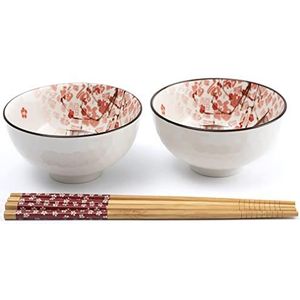 lachineuse - Set van 2 kommen Japanse kersenbloesem ø 11cm - Rijstkommen, Poke Bowl, Ontbijt & Soep - 2 Paar Stokbrood - Aziatische kom Japan Azië - Japans servies cadeau