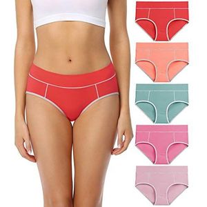 wirarpa Dames Katoenen Broek Ondergoed Mid Rise Knickers Stretch Slips voor Vrouwen 5 Pack, Veelkleurig-01-5p, XS