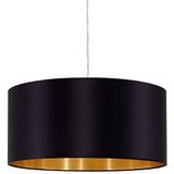 EGLO Hanglamp Maserlo, 1-pits textiel hanglamp van staal en stof, kleur: nikkel mat, zwart, goud, fitting: E27, Ø: 38 cm