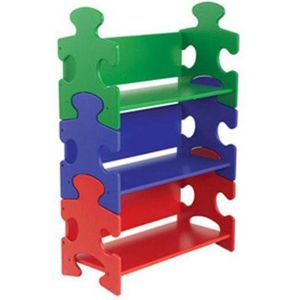 KidKraft Boekenkast voor kinderen, primaire puzzel van hout, boekenrek met 3 niveaus, opbergkast, kinderkamermeubels, 14400