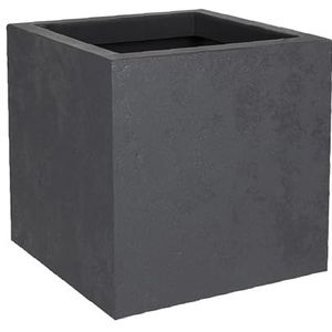 EDA - Basalt'Up Vierkante Pot 21 L - Decor Imitatie Beton - Enkelwandig - Wateropslagzone - 29,5 x 29,5 x H 29,5 cm - Antracietgrijs