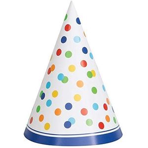 Rainbow Polka Dot Happy Birthday feesthoeden, één maat, 8 stuks
