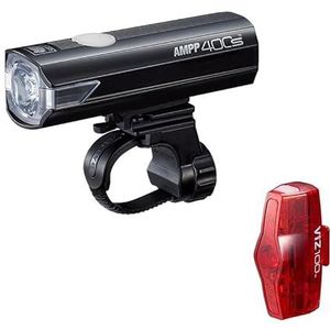CatEye AMPP 400S/Viz 100 Fietsverlichtingsset, OptiCube LED-technologie, IPX4 waterdicht, FlexTight houder, eenvoudig te installeren, oplaadbaar via USB C