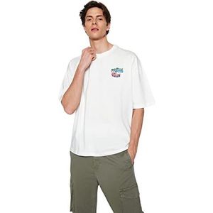 Trendyol T-shirt en tricot à col rond surdimensionné pour homme, ecru, L
