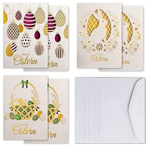 Art Nuvo 6 paaskaarten van fijn papier met gekleurde inzetstukken en enveloppen 120 x 170 mm