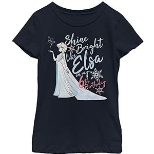 Disney Frozen Elsa Shine Bright On My 6th Birthday Girls T-shirt, marineblauw, XS, Navy Blauw