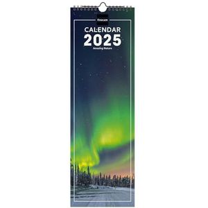 Finocam – Muurkalender met spiraal, 15 x 48 cm, internationaal, 2025, 1 maand per pagina januari 2025 - december 2025 (12 maanden), natuur internationaal