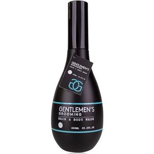 Accentra GENTLEMEN'S GROOMING Shampooing pour cheveux et corps dans une bouteille conique, 600 ml, parfum : menthe fraîche et citron vert – Noir/blanc/menthe