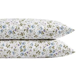 Laura Ashley Home - Standaard beddengoedset van katoensatijn, glad, kreukvrij (pastelblauw, Spring Bloom, 2-delig)