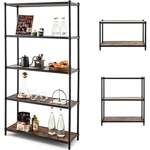 COSTWAY Boekenkast met 5 niveaus met flexibele montage, industrieel opbergrek 80 x 29 x 154 cm, staand rek voor slaapkamer, woonkamer en keuken