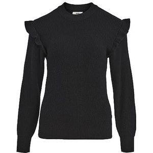 Object Objmalena L/S Ruffle Pullover Noos Sweater Dames, Zwart, XL, zwart.