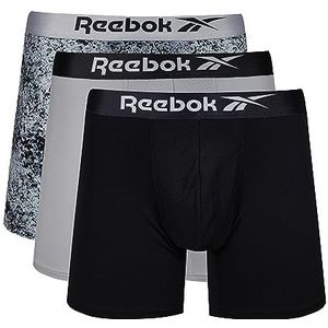 Reebok Reebok boxershorts voor heren in zwart/bedrukt/grijs met bedrukte tailleband en vochtregulerend, boxershorts voor heren, Zwart/zwart/zuiver grijs