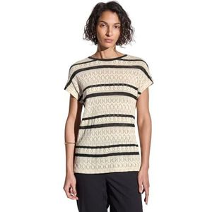 Ajour T-shirt à rayures, Beige nacré, 36