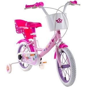 volare Klein meisje 14 inch fiets met mand en portemonnee, paw patrol girl, roze en wit, medium