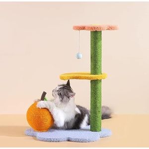 Happy & Polly Schattige krabpaal met bloemen, 68 cm breedte voor kittens, stabiel huis voor kleine katten, eenvoudig te monteren met zachte hangmat, activiteitencentrum voor kittens