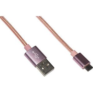 LINK LKGZ08 Micro-USB-kabel, MT, 1 gevlochten, nylon, kleur roze