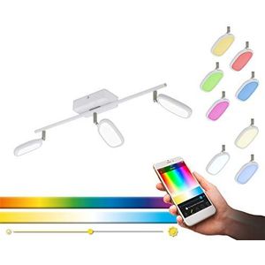 EGLO Connect Palombare-C Led-plafondlamp, 3 lichtpunten, smart home plafondlamp van metaal, aluminium en kunststof, wit, spots met RGB, instelbare lichtkleur (warm, neutraal, koud), dimbaar