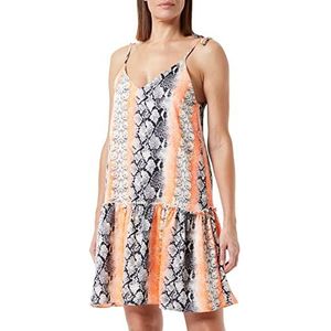 IZIA Dames mini-jurk met slangenprint, Oranje, kleurrijk