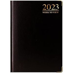 G4GADGET Premium Agenda 2023 met wekelijkse weergave op twee pagina's, FSC-gecertificeerd papier, 80 g/m², gouden randen, A4, 30 x 21 cm, zwart