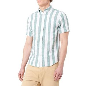 REG COTTON LINEN STRIPE SS T-shirt, Woody Green, M