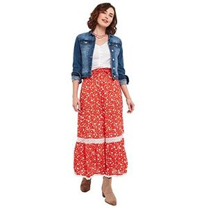 Joe Browns Dames bloemenprint kanten ruches lange rok rood 44, Rood