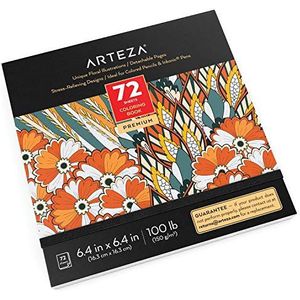 Arteza bloem-kleurboek voor volwassenen en tieners, bloem-kleurplaten met zwarte omlijning, Mindful kleuren voor volwassenen met 72 tekeningen om in te kleuren en stress en spanning te verminderen