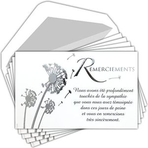 Set van 5 identieke bedankkaarten + 5 witte enveloppen – formaat 9 x 14 cm – bedankje tekst sympathie – motief paardenbloem – gemaakt in Frankrijk AFIE C5261