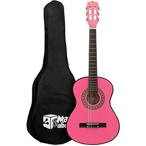 Mad About MA-CG03 klassieke gitaar 3/4 roze - gekleurde Spaanse gitaar met draagtas, riem, plectrum en reservesnaren