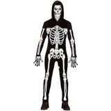 Widmann - Skeletkostuum overall met capuchon wit schijnt onder UV-licht Halloween kostuum