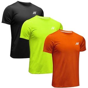 MEETWEE Sport T-shirt Running Top heren T-shirt, Black+orange+green, M