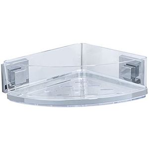 WENKO Vacuum-Loc® Quadro Uno Hoekrek voor badkamer, zonder boren, roestvrij staal, met afneembaar kunststof blad, 28 x 8,5 x 19,5 cm