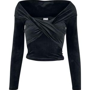 Urban Classics Dames Velvet Rib Crossed Off Shoulder Longsleeve Dames T-shirt, zwart.