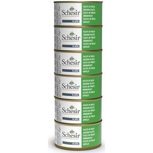 Schesir, Nourriture humide pour chats adultes, filets de poulet, en filets et gélatine 100% naturelle. Lot de 6 canettes x 85 g