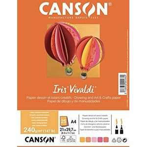 CANSON Verpakking met 25 vellen Iris, A4, 240 g/m², verschillende kleuren, geel/roze/rood