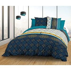 Le linge de Jules Beddengoed, katoen, blauw, geel, 220 x 240 cm