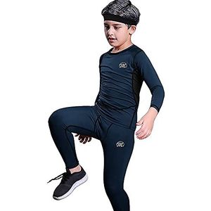 MeetHoo Thermisch ondergoed met lange mouwen voor kinderen met wollen voering voor hardlopen, Blauw