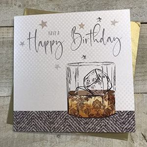 WHITE COTTON CARDS Verjaardagskaart voor heren, whiskymotief, handgemaakt, wit WB158