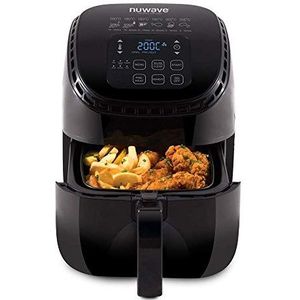NuWave Brio Heteluchtfriteuse, 3 liter, familieformaat, inhoud 3 liter, gezond koken zonder olie met innovatieve luchtstroomtechnologie en eenvoudige digitale bediening en timer, zwart