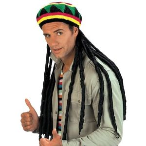 Widmann 8490R Rasta hoed met dreadlocks extra lange rastafari hoed accessoires carnaval party motto