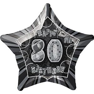 Unique Party - 55935 - verjaardagsballon - Happy 80th Birthday - 50 cm - zwart glitter