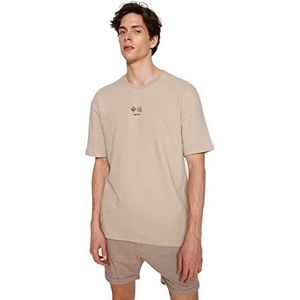 Trendyol T-shirt en tricot à col rond basique pour homme, coupe décontractée, camel, M, camel, M