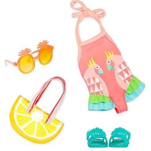 Pailletten poppenkleding voor meisjes, zwemkleding voor 36 cm poppen - badpak, zonnebril, strandtas en schoenen - accessoires voor poppen, speelgoed vanaf 3 jaar