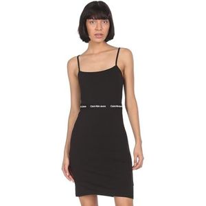 Calvin Klein Jeans Jurk met elastische bandjes en logo Getailleerde en uitlopende jurken voor dames, Ck Black